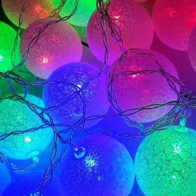 Нить/шарики, прозрачный провод, 2м, RGB, IP44