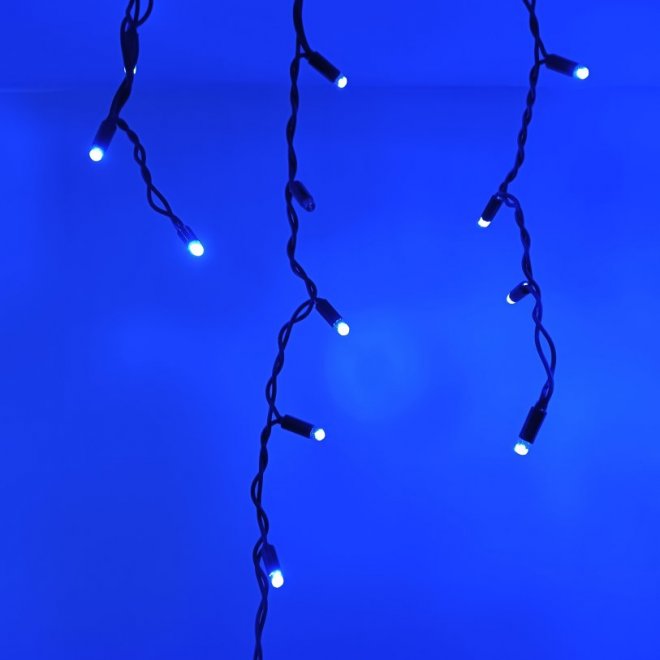 Бахрома Люкс Флеш кристалл диод, строб-эффект, чёрный провод, резиновый, синий+холодный белый, ip68 3*0,6, L80